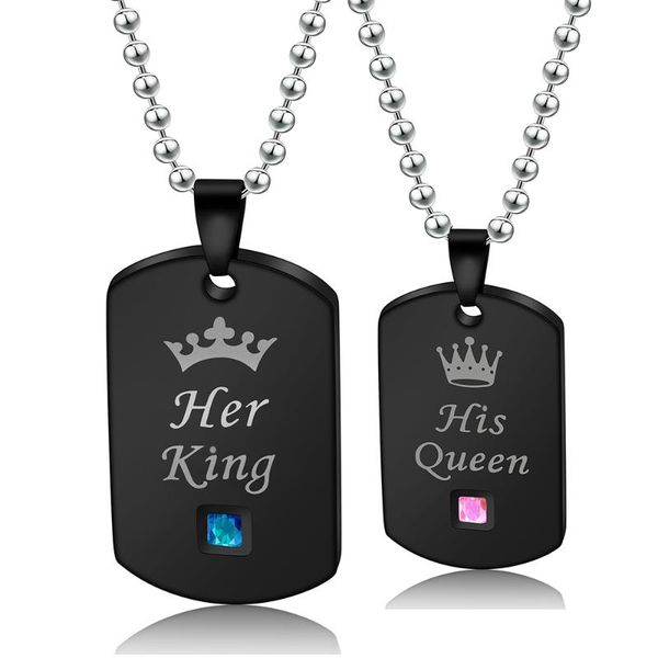 

jewelry popular her king his queen engraved letters black dog label necklace couple valentine's day gift wholesale, Silver