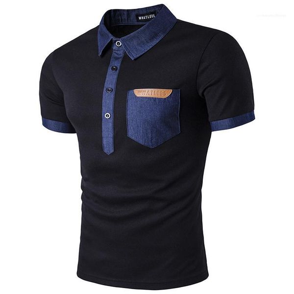 

short sleeve mens polos fashion mens clothing solid color turndown collar mens polos pocket panelled summer, White;black