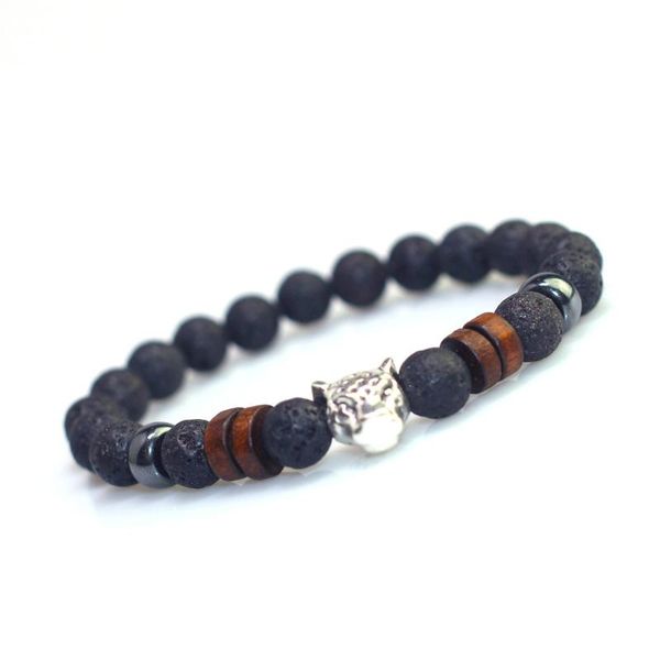 

natural moonstone bead leopard head beaded bracelet for men new fashion chakra lava stone beads diffuser bracelets 10pcs/lot, Black