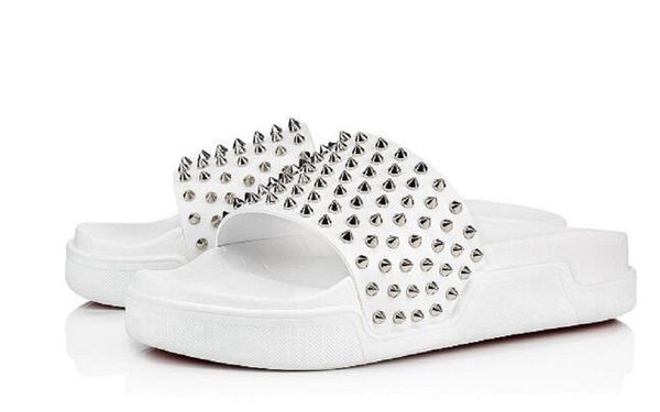

fashion new style men's slide red bottom sandals spikes classic fashion designers ladies flip flops popular branded, Black