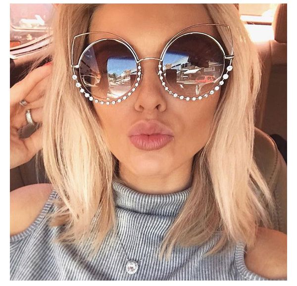 

brand sunglasses wholesale round men's and women's retro diamond sunglasses with box full package sunglasses, White;black