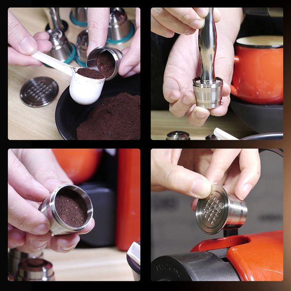 

coffee capsule cup set spoon stainless steel brush reusable filter for nespresso