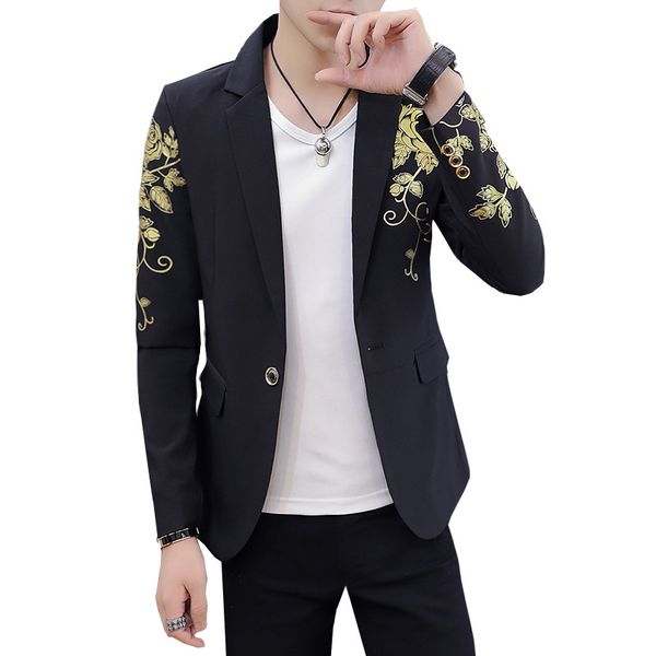

clothes 2020 new single button suit casual men's white black men blazers long sleeves young printing banquet suits blazer coats