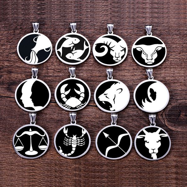 

zodiac sign 12 constellation pendants necklace men stainless steel male accessories simple necklace steel chains 2020 wholesale, Silver