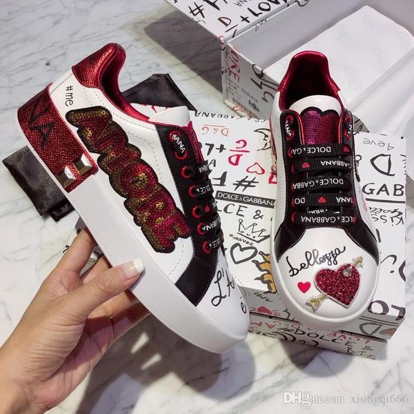 

2020 limited luxury designer men's and women's leather casual shoes couple shoes fashionable wild sneakers size 3, Red;white