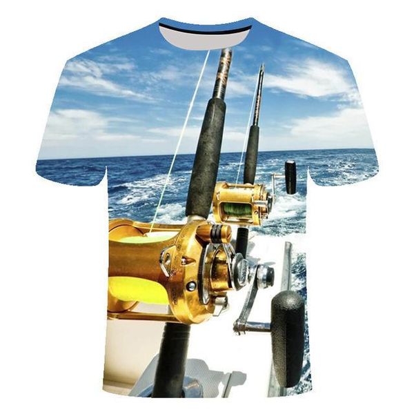 

fishing casuall style digital fish o -neck t -shirt great white shark sandbeach 3d print shirts oversized comics humor men clothing