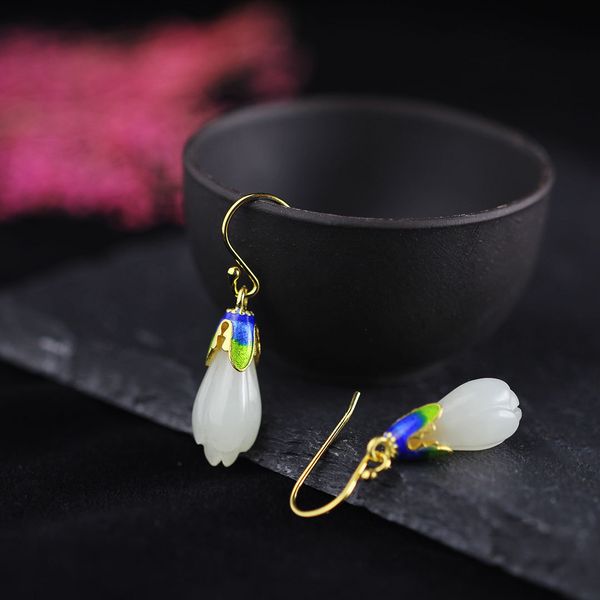 

Individuality Silver S925 Silver Jewelry Earrings Ethnic Blue Craft and Tianyu Magnolia Earrings