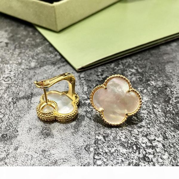 

gold plated copper black white red green clover flower shell agate natural stone earrings for women 2019 selling luxury fashion jewelry, Golden;silver