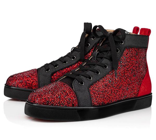 

2020 luxury designer mens brand red bottom shoes strass sneakers comfort party women high casual shoes with box, Black