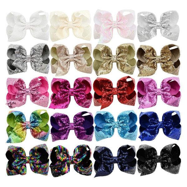 

bulk 8 inch large rainbow sequin hair bows handmade glitter sparkly boutique alligator clips for girls toddlers teens women, Slivery;white