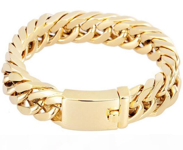 

brand new 95g heavy men`s jewelry gift biker 316l stainless steel cuban curb link gold plated bracelet (8.5"x 14mm, Black