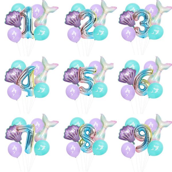 

7 pcs/lot mermaid birthday party balloon number balloon decor 0-9 aluminum foil birthday party balloon supplies dwc989