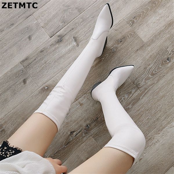 

woman boots winter over the knee boots fashion elastic fabric thigh high women pointed toe thick high heels black shoes 39