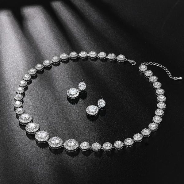

weimanjingdian новое прибытие round cut icy цирконий cz кристалл halo теннис ожерелье и серьги свадебные ювелирные изделия set, Silver