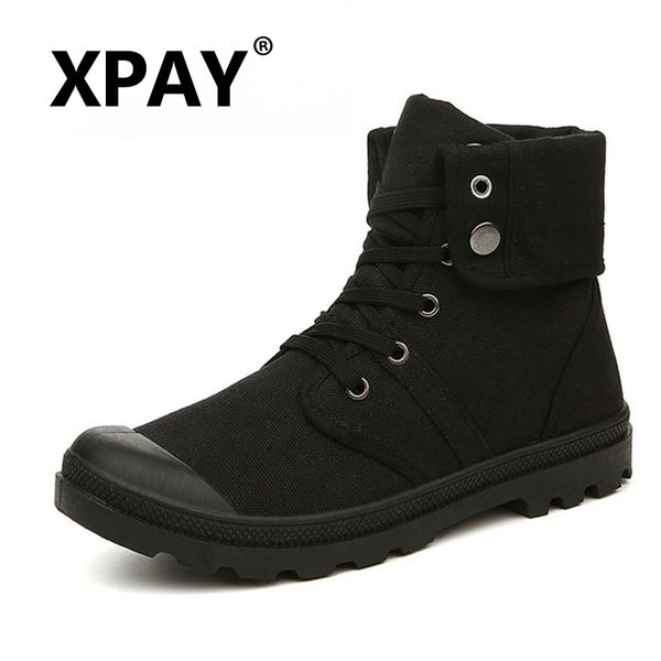 

xpay autumn winter men canvas boots army combat style fashion high-ankle boots men's shoes comfortable sneakers, Black