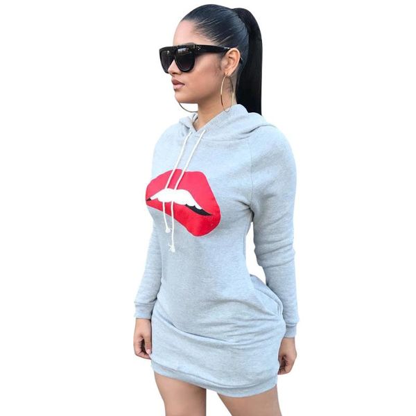 

casual dresses fashion womens derss gray spring slim long sleeve sweater round o-neck short dress lips print classic women s-xl, Black;gray