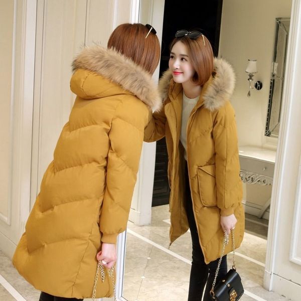 

women 2020 autumn winter wadded jackets new fashion female coat long slim thicken warm parkas cotton padded hooded outwear l616, Black