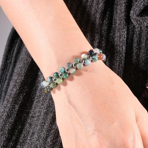 

2020 fashion women bracelet handmade braided natural stone india onyx crystal beaded bracelets custom size boho bangles, Black