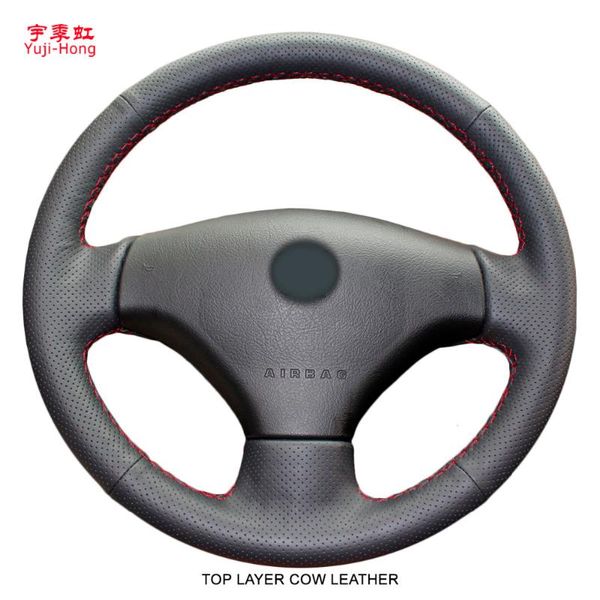 

yuji-hong car steering coves case for 206 207 hand-stitched layer genuine cow leather wheel cover