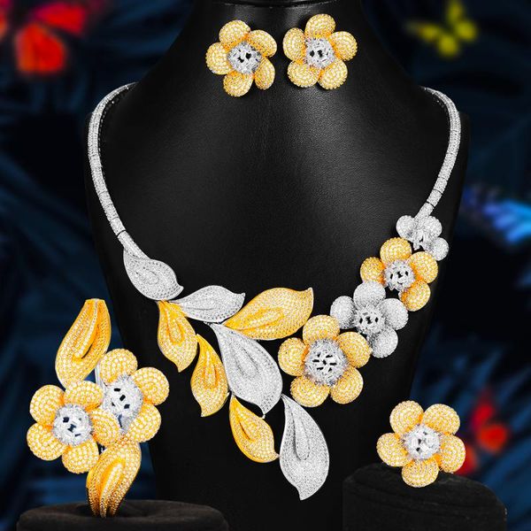 

sweet romantic luxury noble women wedding 4pcs jewelry sets cubic zirconia jewelry necklace earring bangle ring set high quality, Silver