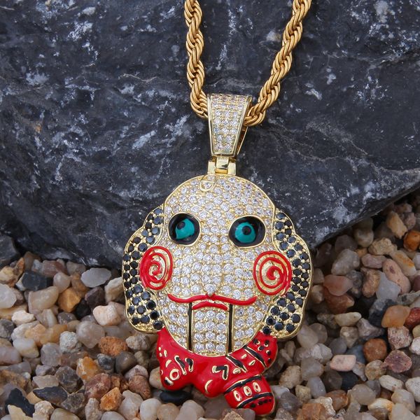 

european and american chainsaw ghost puppet mask pendant oil drop zircon pendant fashion men and women hip hop ornaments pendant, Silver
