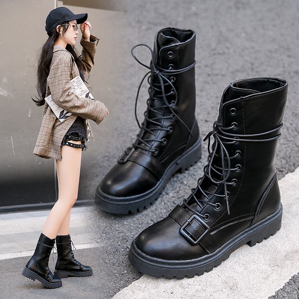 

boots women new 2020 rock shoes woman round toe booties ladies low heels booties luxury designer mid-calf autumn mid calf, Black