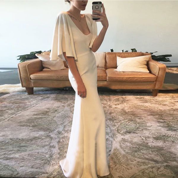 

simple flutter sleeves mermaid wedding dresses v neck floor length formal satin bridal gown custom made, Blue;red