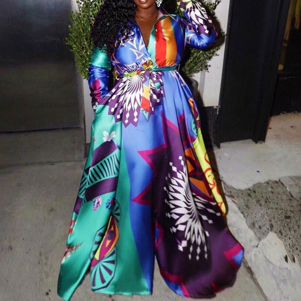 

autumn women long dress fashion long sleeve floor-length print split sashes dresses plus size robe elegant vestidos 4xl 5xl, Black;gray