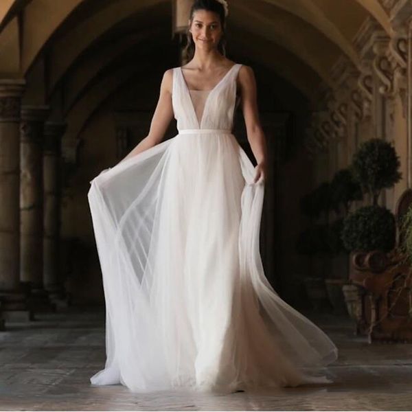 LORIE Strandhochzeitskleid 2019 V-Ausschnitt Spitze Applikationen A-Linie Prinzessin Boho Hochzeitskleid Cuatom Made Brautkleid Kostenloser Versand