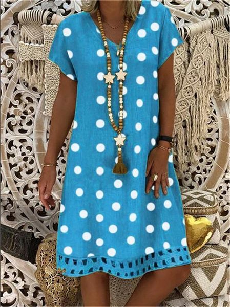 

neck short sleeve casual dresses summer fashion women dresses polka dot print women dresses beach holiday loose v, Black;gray