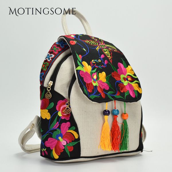 

retro chines style women backpack linen with floar pattern handmade embroidery tassel luxury designer original style 2020 new