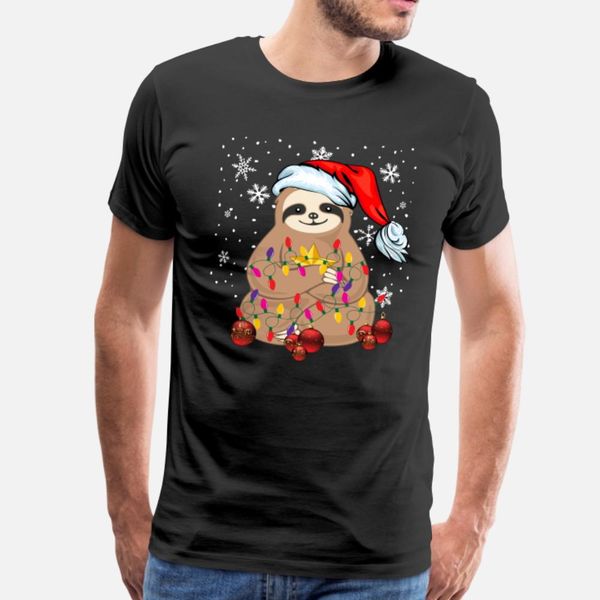 

cute christmas sloth santa led light string t shirt men print tee shirt round neck basic solid cute building spring autumn family shirt