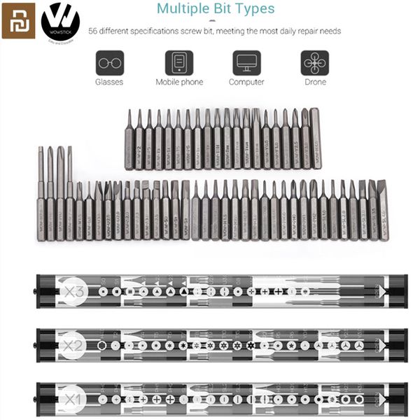 

original wowstick electric screwdriver x1/x2/x3 56pcs multi-purpose 4mm s2 steel screwdriver screw bits set mi mijia