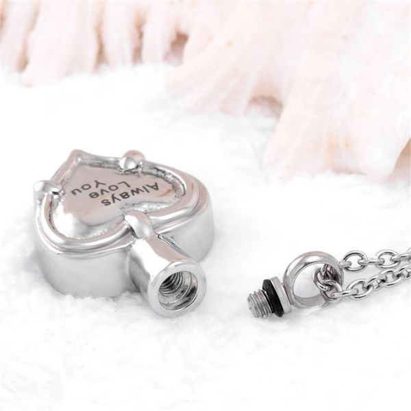 

always love you heart ashes keepsake memorial jewelry stainless steel cremation urn necklace urn casket, Silver
