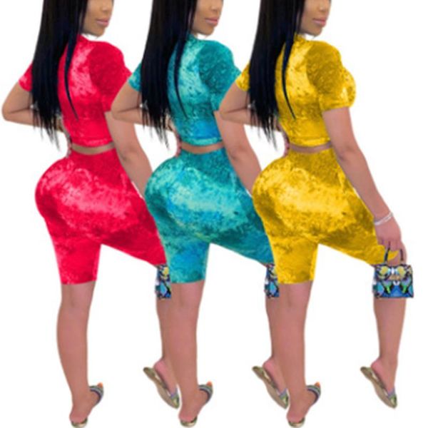 

women's summer outfits 2-piece fashion casual tie-dye printed short sleeve + shorts suit sports suit, Black;white