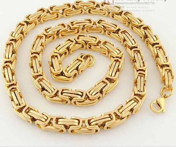 

20''-40'' fashion 18k gold plated necklace 8mm byzantine chain stainless steel jewelry men's necklace pick lenght p, Silver