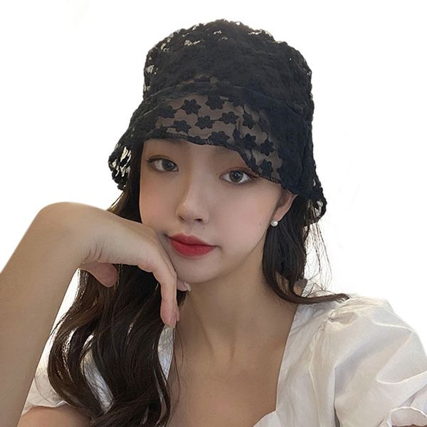 

elegant fashion lace flower hollow sun hat fisherman hat female cap for women, Blue;gray