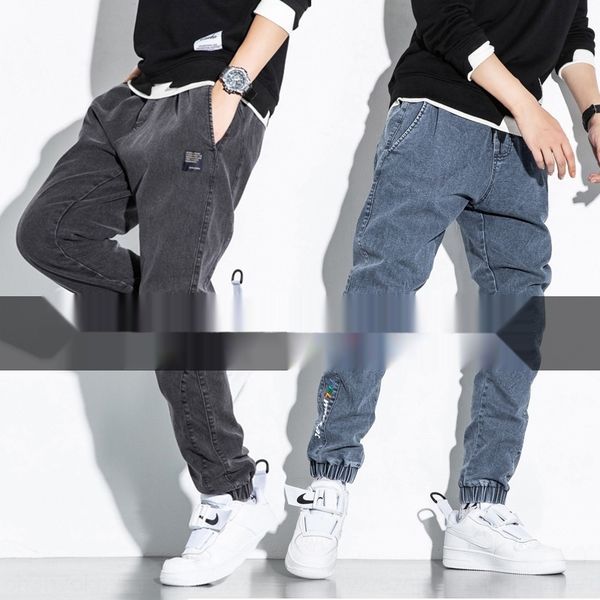 

men's trendy straight loose men's sup pants elastic waist jeans and jeans casual washed trousers trendy plus fat b6px3, Blue
