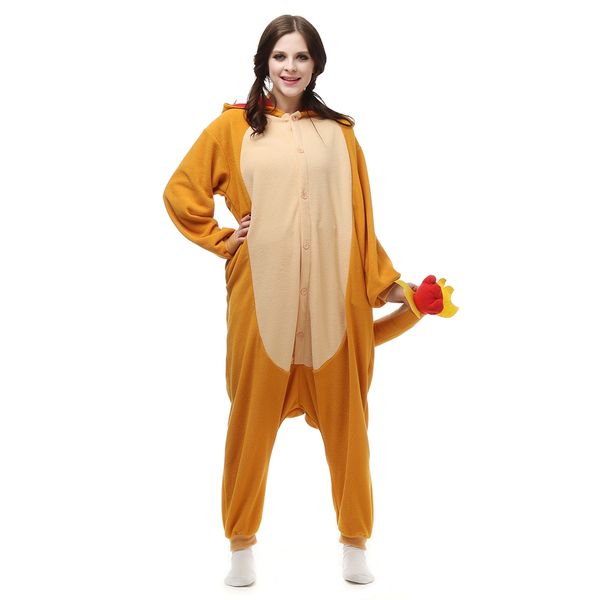 

autumn and winter cartoon animal mascot one-piece pajamas flannel thickened home body clothes body clothesone-piece home clothi 97, Red;yellow