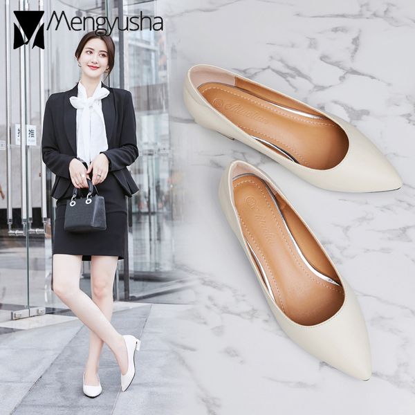 

low heel working shoes woman pointed toe shallow mouth single leather pumps metaal decoration chunky heel talon pompe di donna, Black