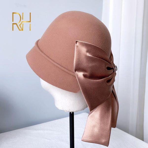 

autumn winter women hats wool vintage women girls felt fedora bow-tie flat jazz hat hats bucket hat chapeau rh, Blue;gray