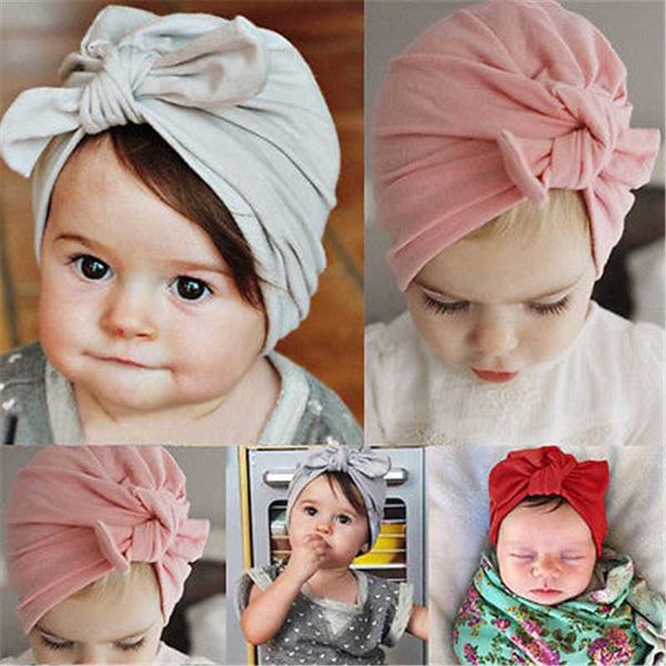 

caps & hats baby lovely born toddler kids boy girl accessories bowknot cotton beanie hat cap solid color princess, Yellow