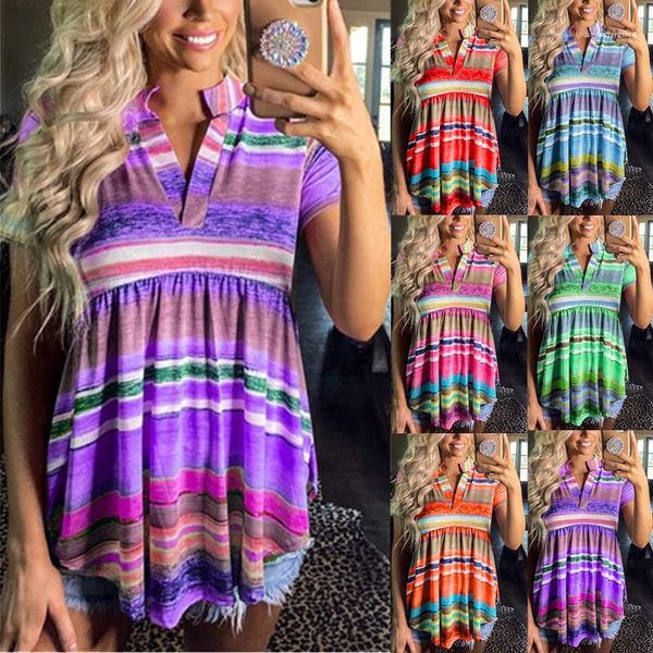 

v neck casual female clothing summer womens designer plus size 5xl tshirts loose striped print short sleeve, White