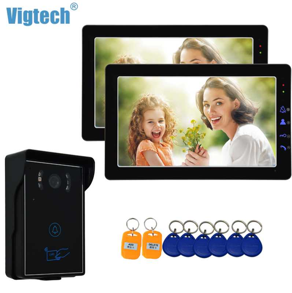 

video door phones 1080p 9" wired home intercom system with 2monitors doorbell doorp hone security waterproof unlock key