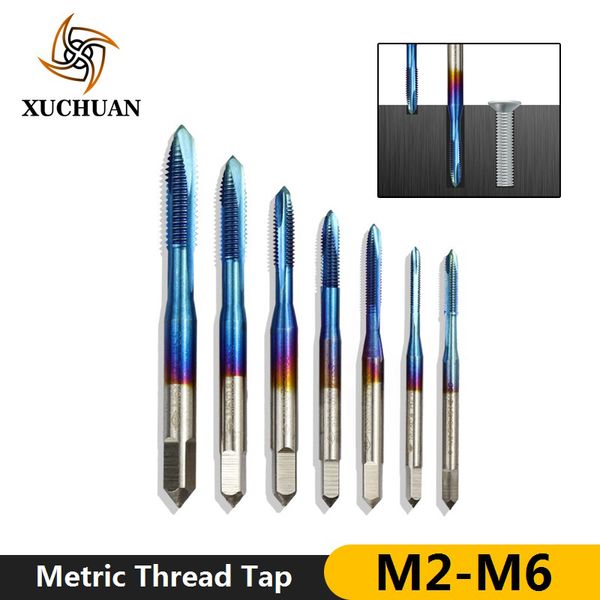 

1pc m2-m6 straight flute metric thread tap drill hss 6542 screw hole tap dril bit nano blue coated machine