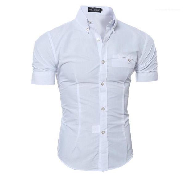 

slim mens single breasted mens designer solid color shirts turn down collar casual tees short sleeve, White;black