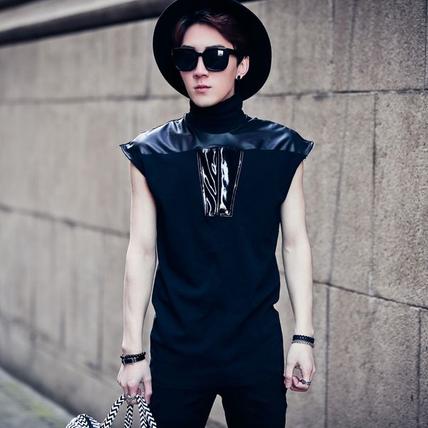 

2020 gd male stand collar sleeveless vest men's clothing male slim summer dj the singer's clothing [m-xl, Black;white