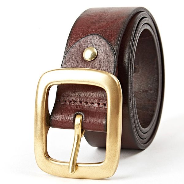 

design original cowhide copper buckle belt brand male belts cowhide all-match business casual vintage belt, Black;brown