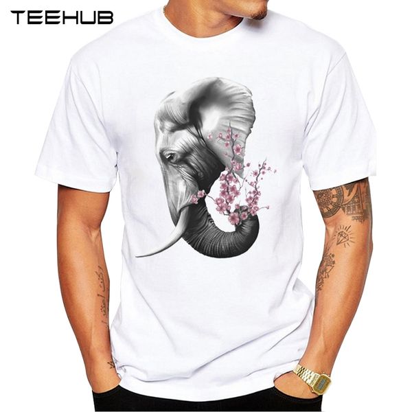 

new arrivals 2019 teehub cool men's fashion elephant flower design t-shirt short sleeve o-neck hipster tee