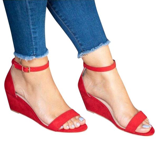 

women's shoes ladies fashion solid buckle ankle strap news solid buckle ankle strap wedges casual sandal ssalto medio#, Black